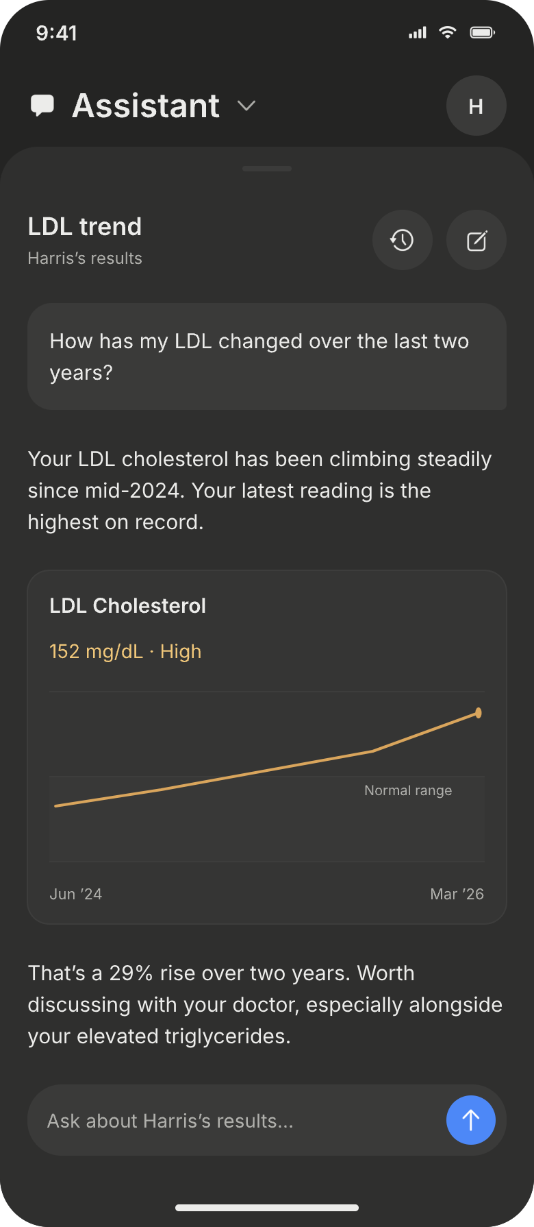Test results on mobile in dark mode